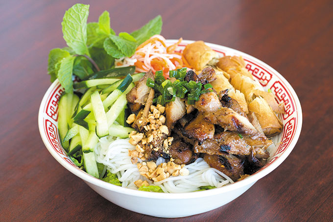 Rice Vermicelli with Chicken and Spring Rolls ($11.50 regular, $8.99 May special).