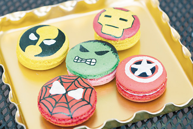 Marvel characters are featured on these specialty macarons ($4 each). 