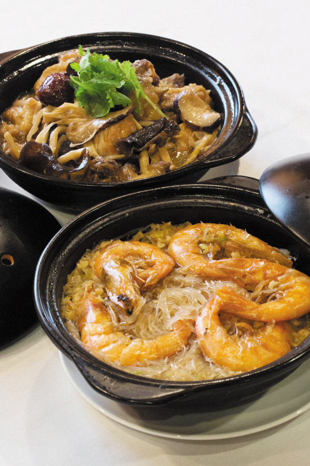 Braised Chicken Country Style ($16.95) and Kahuku Shrimp with Long Rice ($23.95)
