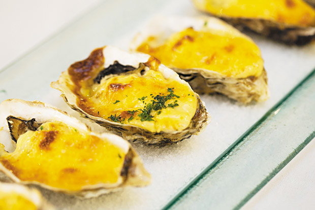 Baked oysters with spicy masago aioli