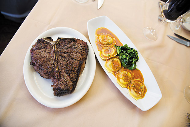 Porterhouse for Two ($117) and Veal Osso Buco Ravioli ($19) 