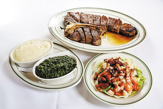 Steak For Two ($115.95), Mashed Potatoes ($11.95), Creamed Spinach ($11.95) and Wolfgang's Salad ($18.95) 
