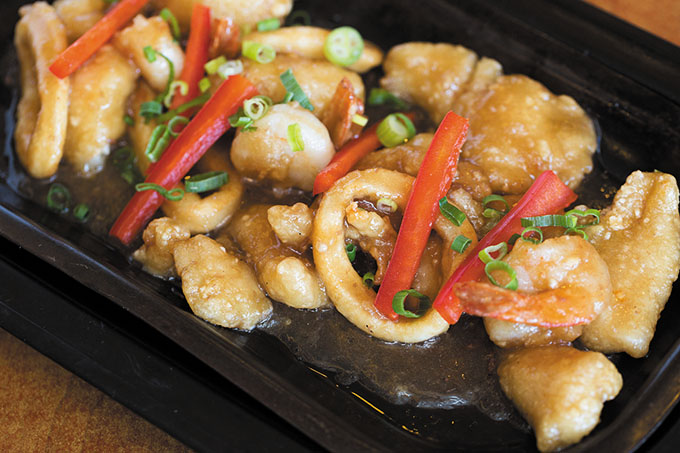Sizzling Seafood with Honey Bagoong Sauce ($14.95)