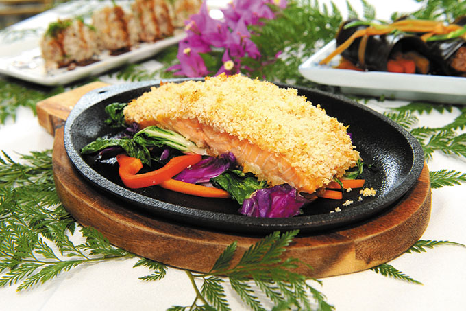 Horseradish Crusted Salmon with Herb Garlic Butter (dishes pictured are for Adminstrative Professionals Day buffet)