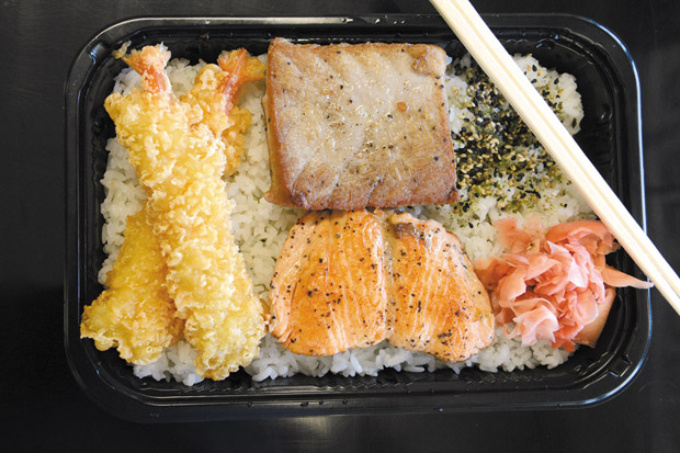 Bento No. 4 ($12), featuring shrimp tempura, pan-fried salmon and ahi N. WALKER PHOTO 