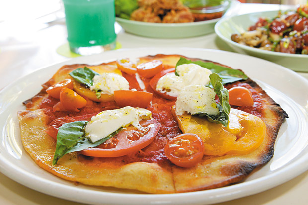 Heirloom Tomato, Basil and Mozzarella flatbread pizza ($8, happy hour)