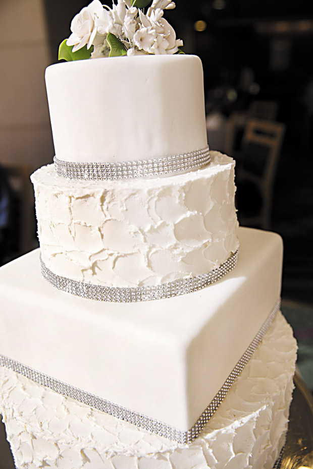 A decorated wedding cake made in Hawaii Prince's in-house bakeshop 