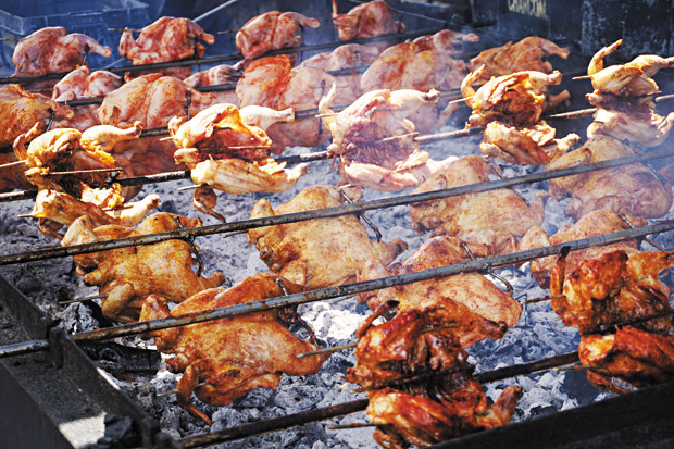 The chicken is broiled to perfection using kiawe wood. 