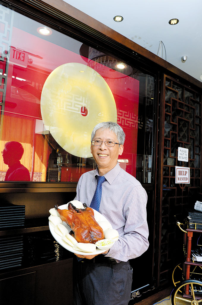 Gary Chan with Peking Duck from the Lotus party menu