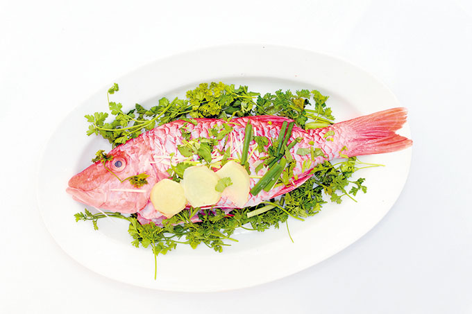 Steamed Island Whole Fish with green onions and soy sauce (part of Narcissus party menu)