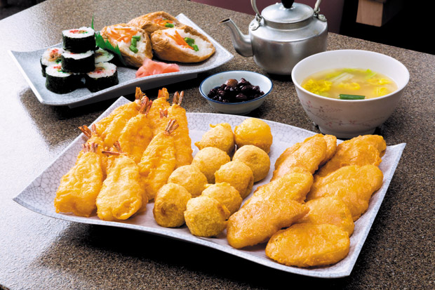 Assortment of shrimp ($1.85 each), hash (98 cents each) and potato ($1.35 each) tempura 