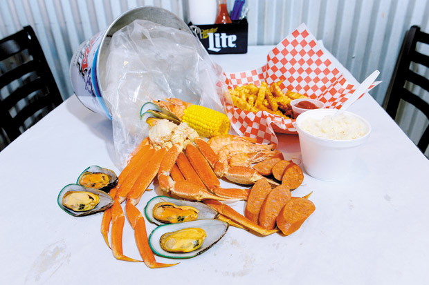 A Southern-style Combo ($44.99) with snow crab legs, mussels and shrimp.