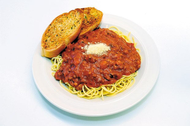 Spaghetti with Meat Sauce and Garlic Bread ($10.25)
