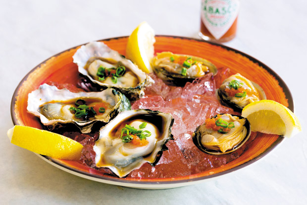 Oysters ($15 half dozen, $28 dozen) and Clams ($8 half dozen, $16 dozen)